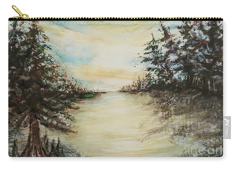 Landscape Zip Pouch featuring the painting Cypress Christmas by Francelle Theriot