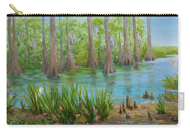 Cypress Gardens Charleston Sc Zip Pouch featuring the painting Cypress Gardens by Audrey McLeod