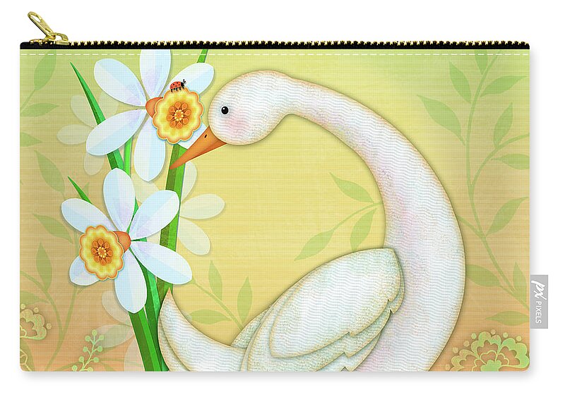 Letter D Zip Pouch featuring the digital art D is for Duck and Daffodils by Valerie Drake Lesiak