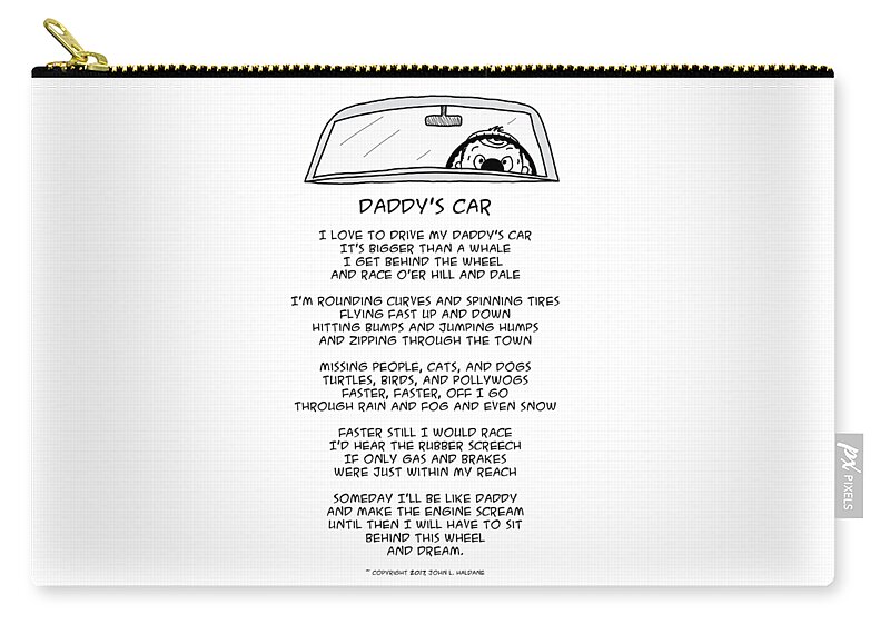 Dad Zip Pouch featuring the drawing Daddys Car by John Haldane