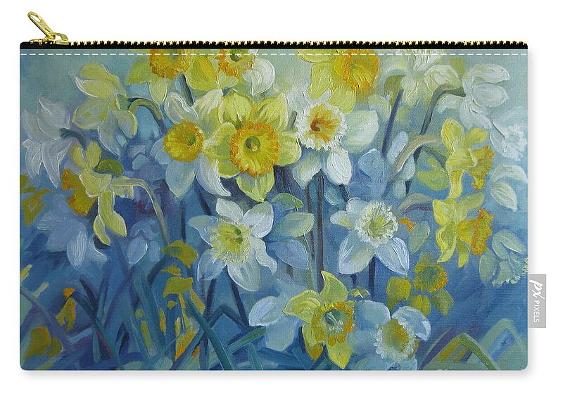 Daffodil Zip Pouch featuring the painting Daffodils dance by Elena Oleniuc