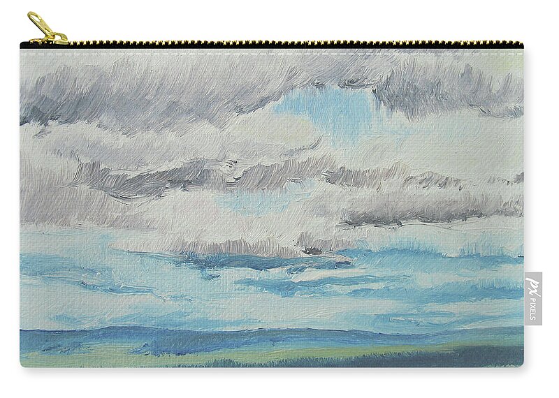 Landscape Zip Pouch featuring the painting dagrar over salenfjallen- Shifting daylight over mountain ridges, 7 of 12_0031-27_50x60cm by Marica Ohlsson