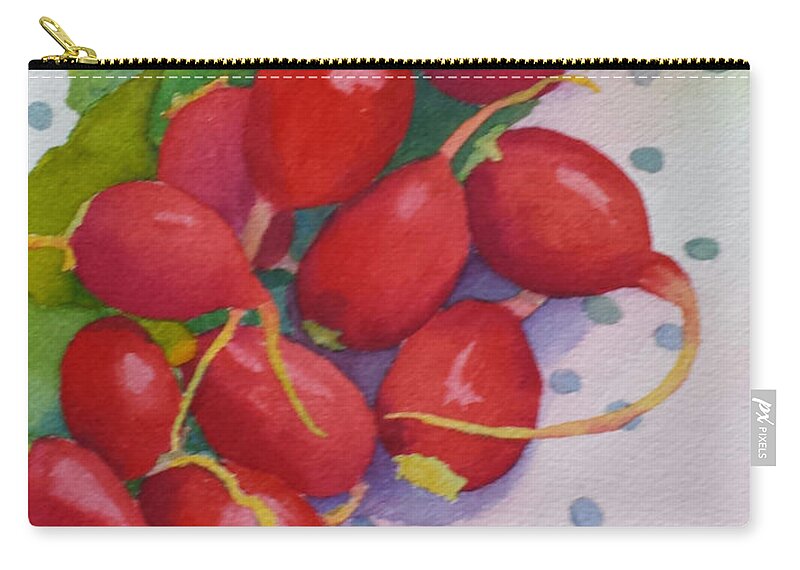 Red Radishes Zip Pouch featuring the painting Dahling, You Look Radishing by Judy Mercer