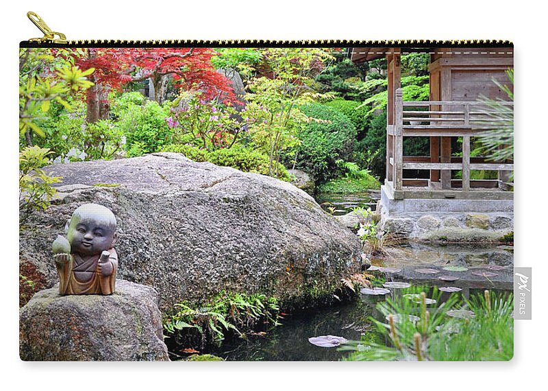 Japanese Zip Pouch featuring the photograph Daisho-in temple garden, Miyajima, Japan by Delphimages Photo Creations