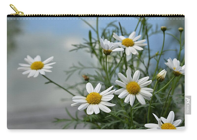 . Deck Zip Pouch featuring the photograph Daisies By The Lake by Ann Bridges