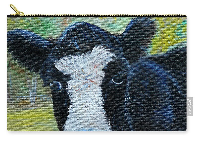 Cow In A Fall Pasture On A Beautiful Day Zip Pouch featuring the painting Daisy the Cow by Kathy Knopp