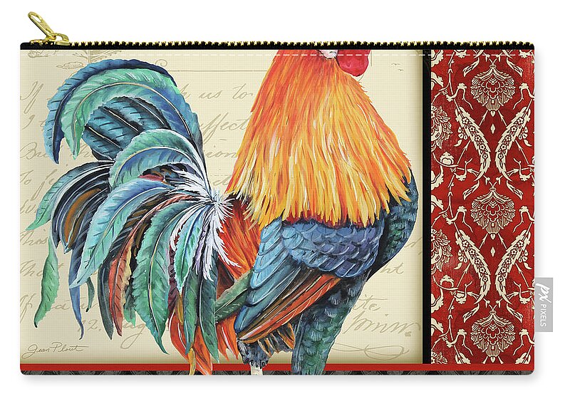 Rooster Zip Pouch featuring the painting Damask Rooster-D by Jean Plout