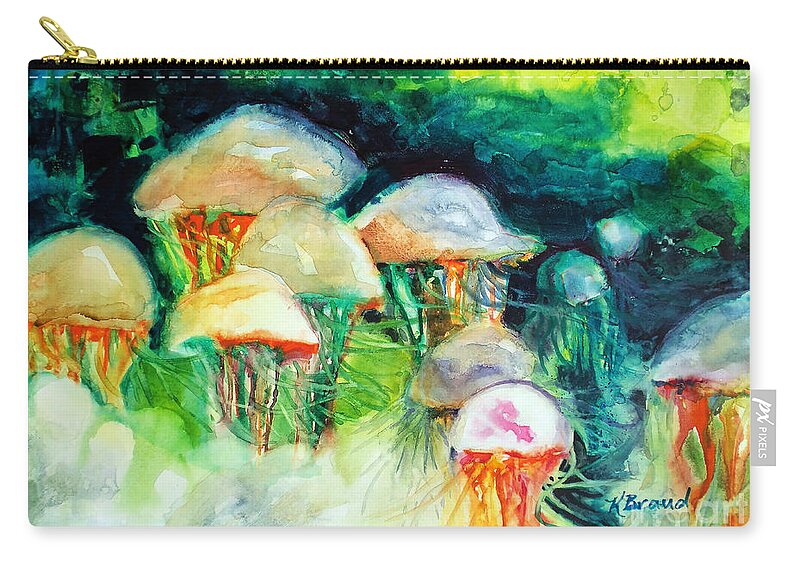 Paintings Zip Pouch featuring the painting Dance of the Jellyfish by Kathy Braud