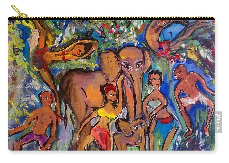Dance Zip Pouch featuring the painting Dance with Elephants by Judith Desrosiers