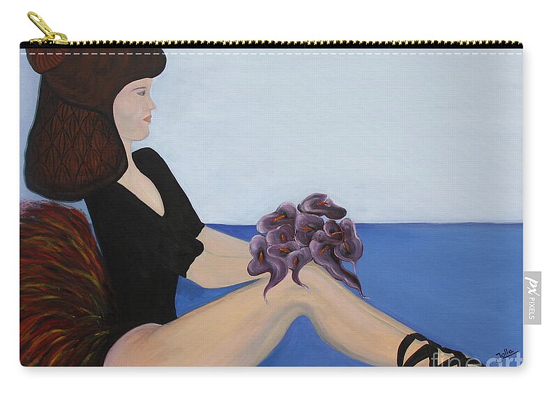 Postmodern Zip Pouch featuring the painting Dancer with Calla Lillies by Jolanta Anna Karolska