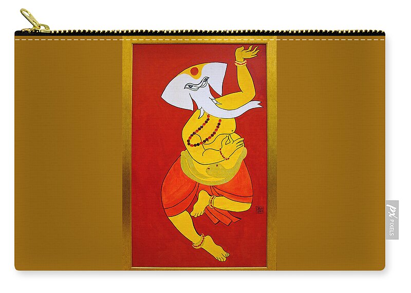 Ganesha Zip Pouch featuring the painting Dancing Ganesha by Guruji Aruneshvar Paris Art Curator Katrin Suter