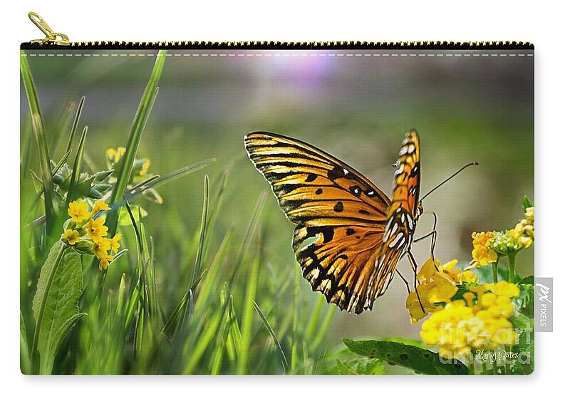 Butterfly Zip Pouch featuring the mixed media Dancing in the Light by Morag Bates