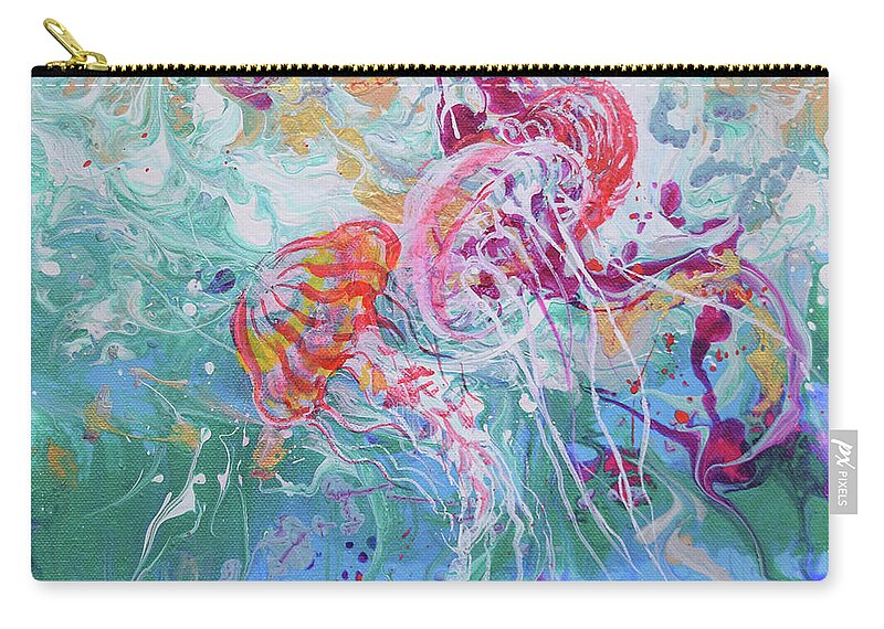 Jellyfish Carry-all Pouch featuring the painting Dancing Jellyfish by Jyotika Shroff