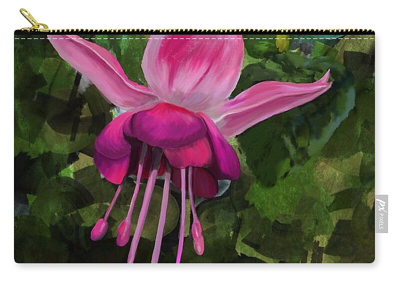 Fuscia Zip Pouch featuring the digital art Dancing Pink Fuscia Flower Pink Nature by Lorraine Kelly