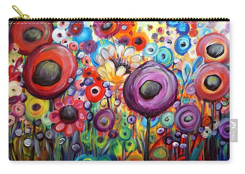 Landscape Zip Pouch featuring the painting Dancing Poppies Garden of Eden by Luiza Vizoli