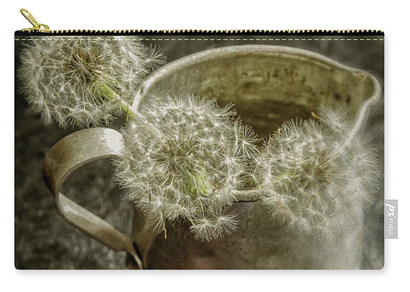 Pitcher Zip Pouch featuring the photograph Dandelions in Pitcher-Textured by Kathleen K Parker