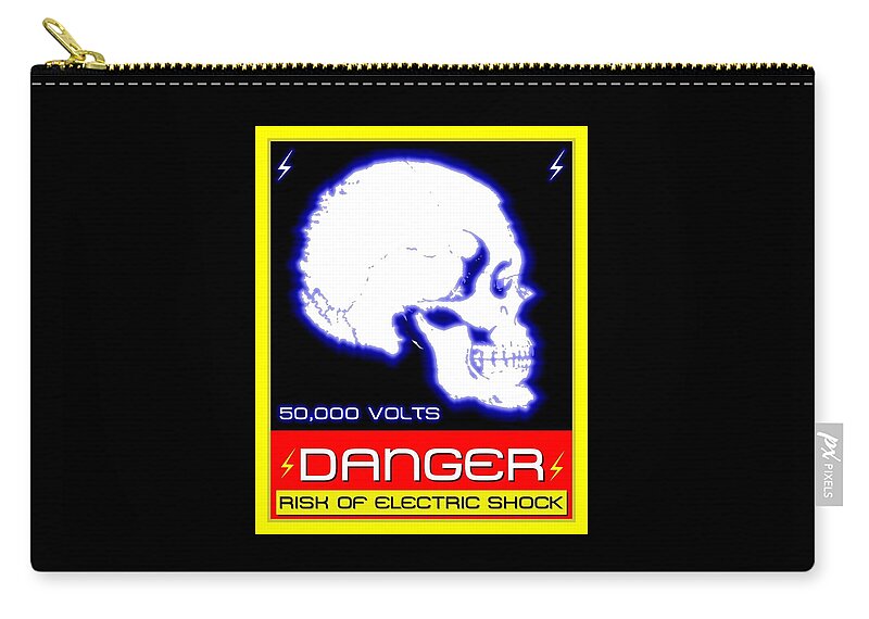 Industry Zip Pouch featuring the mixed media Danger high voltage sign by Alvaro Ruiz Bojorges