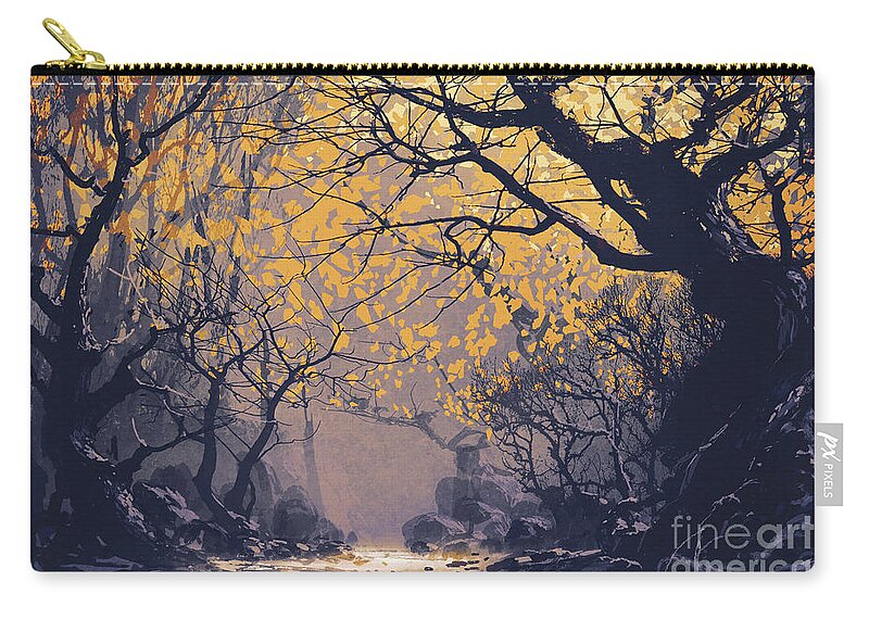 Art Zip Pouch featuring the painting Dark Forest by Tithi Luadthong