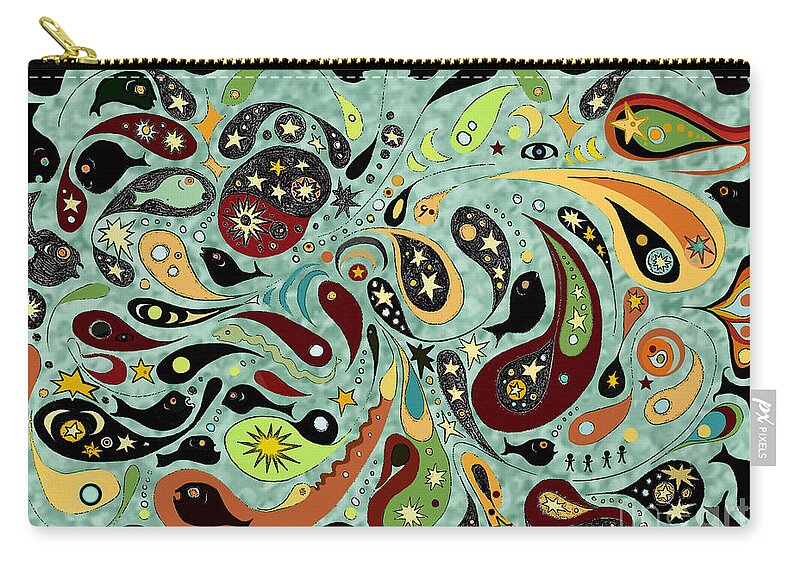 Star Zip Pouch featuring the digital art Dark Star Swims Among the Fishes by Carol Jacobs