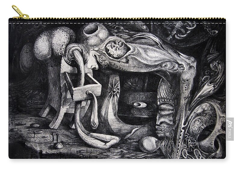 Drawing Zip Pouch featuring the drawing Dark Surprise by Otto Rapp
