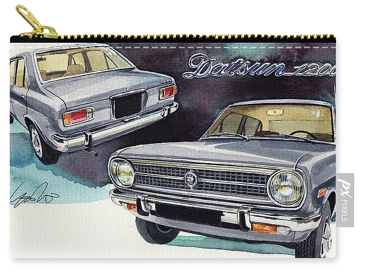 Datsun Zip Pouch featuring the painting Datsun Sunny by Yoshiharu Miyakawa