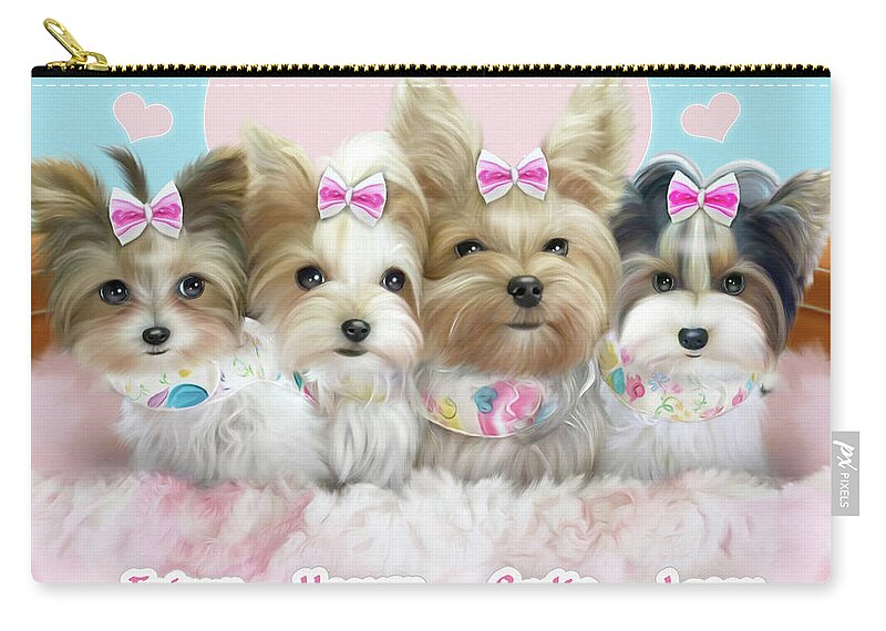 Yorkie Zip Pouch featuring the painting Davidson's Furbabies by Catia Lee