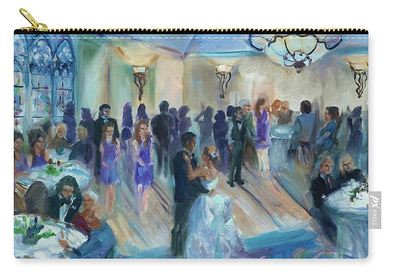 Jessica Davis Zip Pouch featuring the painting Davis Kujawski wedding by Ann Bailey