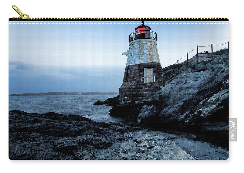 Andrew Pacheco Zip Pouch featuring the photograph Dawn at Castle Hill Lighthouse by Andrew Pacheco