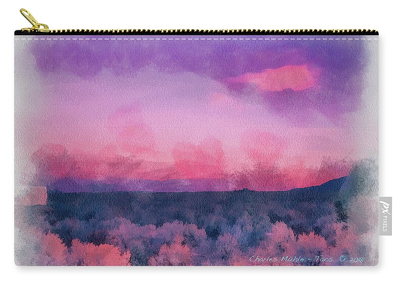 Santa Zip Pouch featuring the painting Dawn in Taos in Aquarelle by Charles Muhle