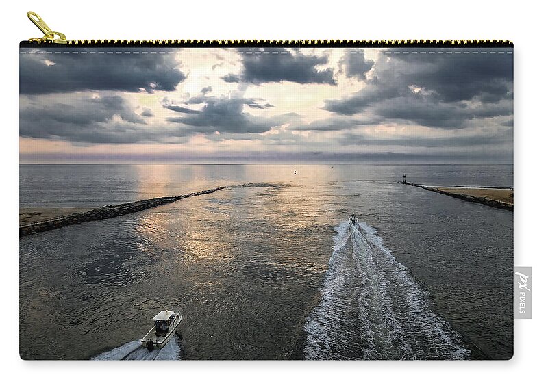 Dawn Zip Pouch featuring the photograph Dawn Race to the Fish by David Kay