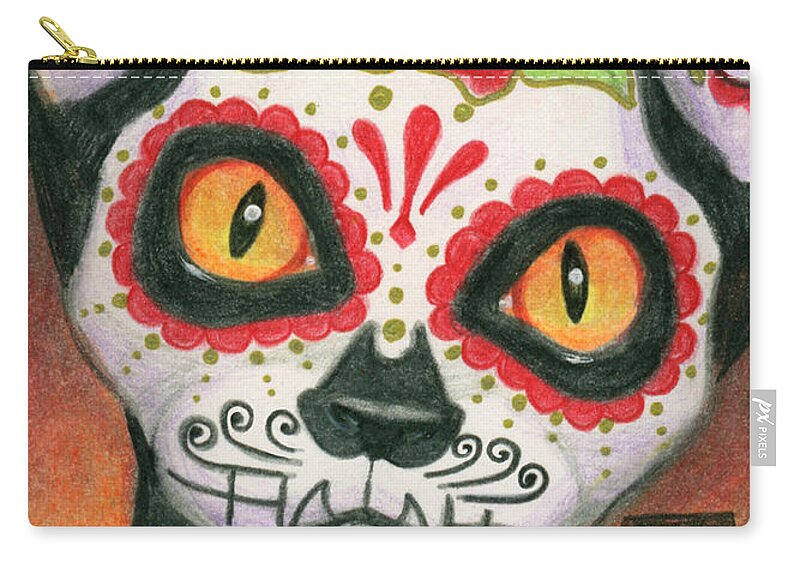 Day Of The Dead Zip Pouch featuring the painting Day of the Dead Cat by Melissa A Benson