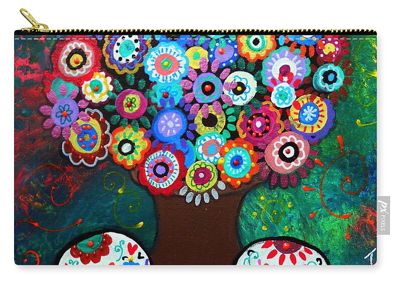 Day Of The Dead Zip Pouch featuring the painting Day Of The Dead Love Offering by Pristine Cartera Turkus