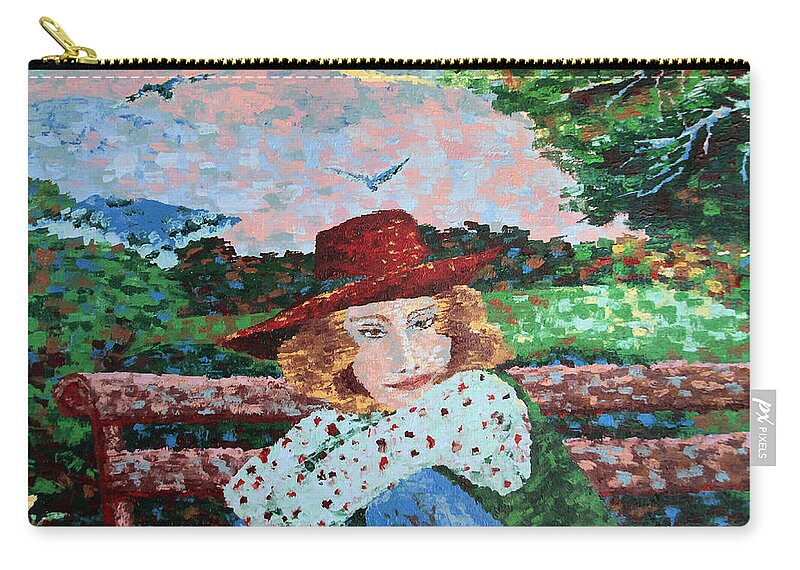 Woman Zip Pouch featuring the painting Daydreamer in the Square by Bonnie Follett
