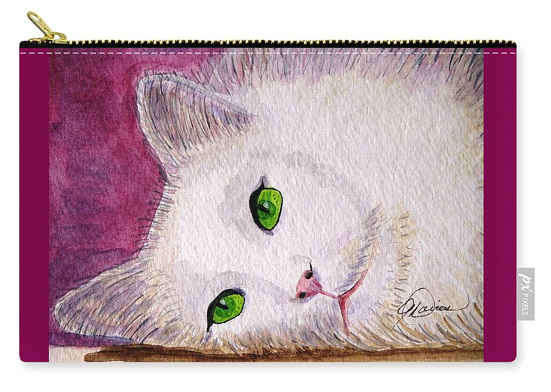 White Cats Zip Pouch featuring the painting Daydreaming by Angela Davies