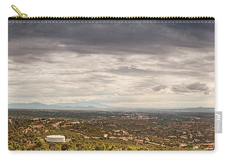 Santa Fe Zip Pouch featuring the photograph Daylight Panorama of Santa Fe and Surrounding Mountains from Dale Ball Trails - New Mexico by Silvio Ligutti