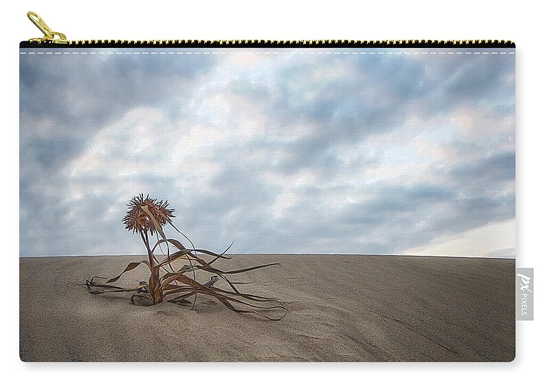 Landscape Zip Pouch featuring the photograph Dead Bush in Sea Sand St Lucia by Ronel BRODERICK