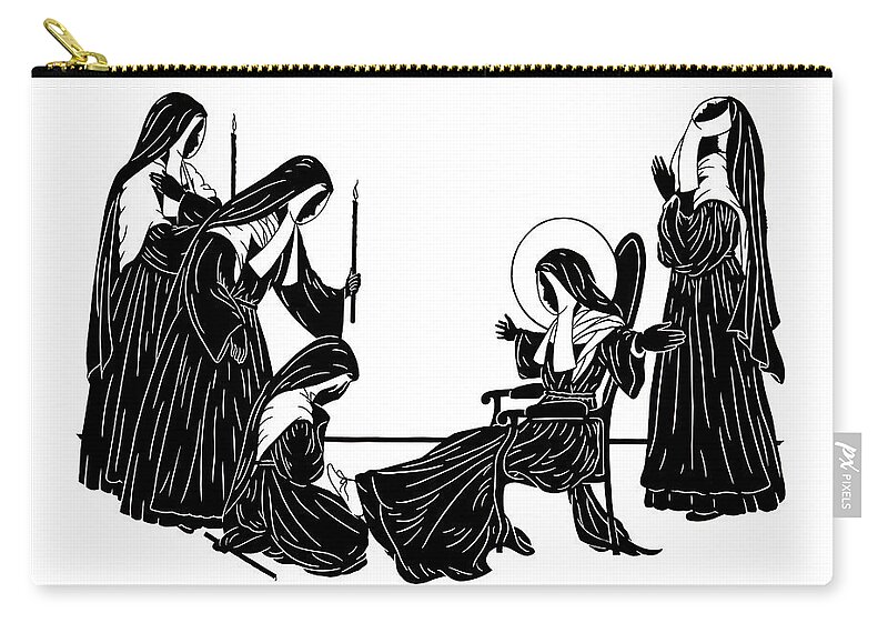 Death Of St. Bernadette - Our Lady And Bernadette Of Lourdes Zip Pouch featuring the painting Death of St. Bernadette - DPDOB by Dan Paulos