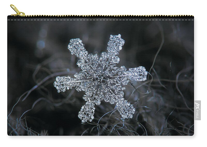 Snowflake Zip Pouch featuring the photograph December 18 2015 - snowflake 1 by Alexey Kljatov