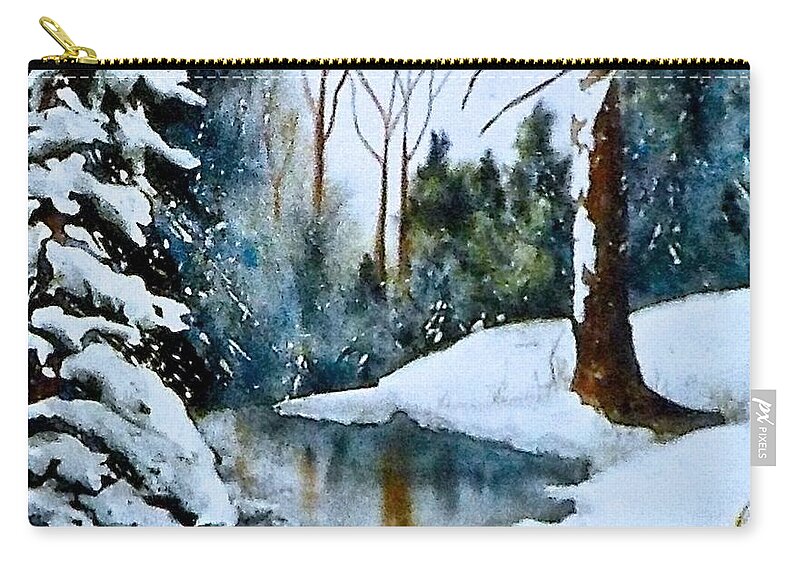 Watercolor Zip Pouch featuring the painting December Beauty by Carolyn Rosenberger