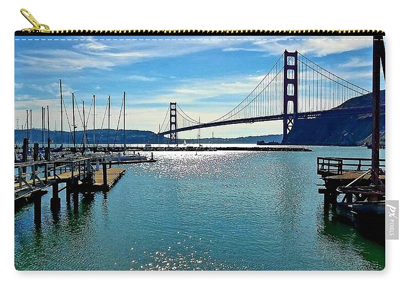 Golden Gate Bridge Zip Pouch featuring the photograph December Golden Gate Bridge by Artist Linda Marie