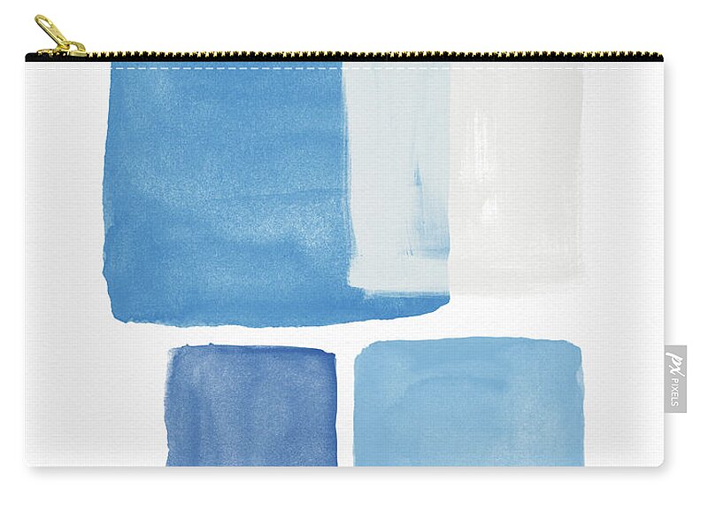 Abstract Zip Pouch featuring the painting Deconstructed Blue Gingham 2- Art by Linda Woods by Linda Woods