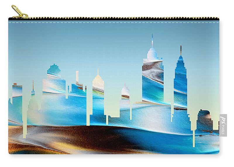 Abstract Zip Pouch featuring the painting Decorative Skyline Abstract New York P1015B by Mas Art Studio