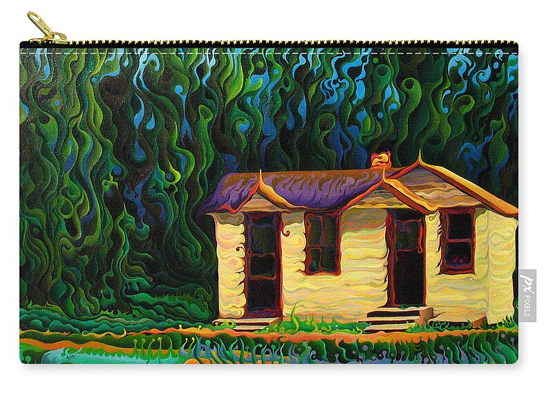 Shack Zip Pouch featuring the painting Deep Forest Gateway by Amy Ferrari