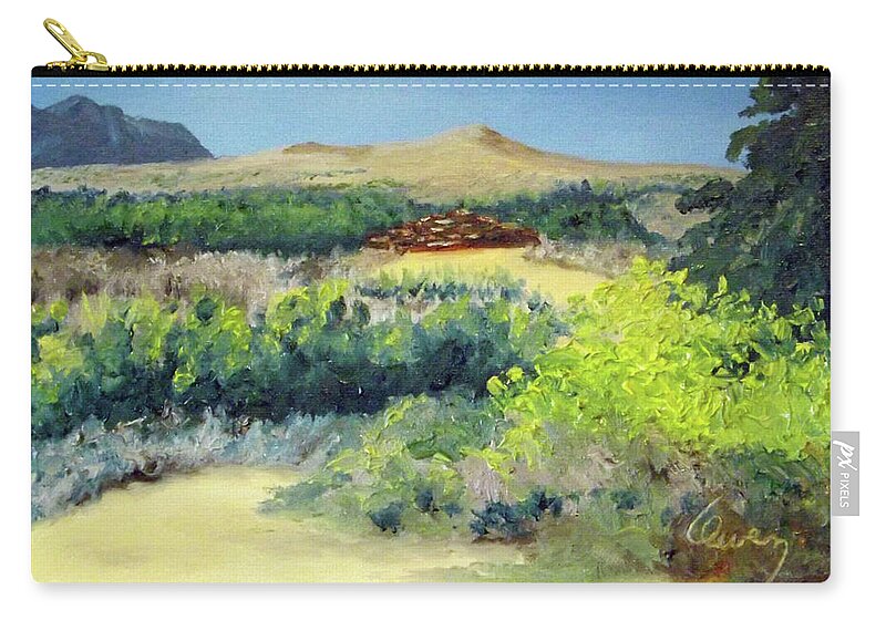 Landscape Zip Pouch featuring the painting Defense Tower Ruins by Carl Owen