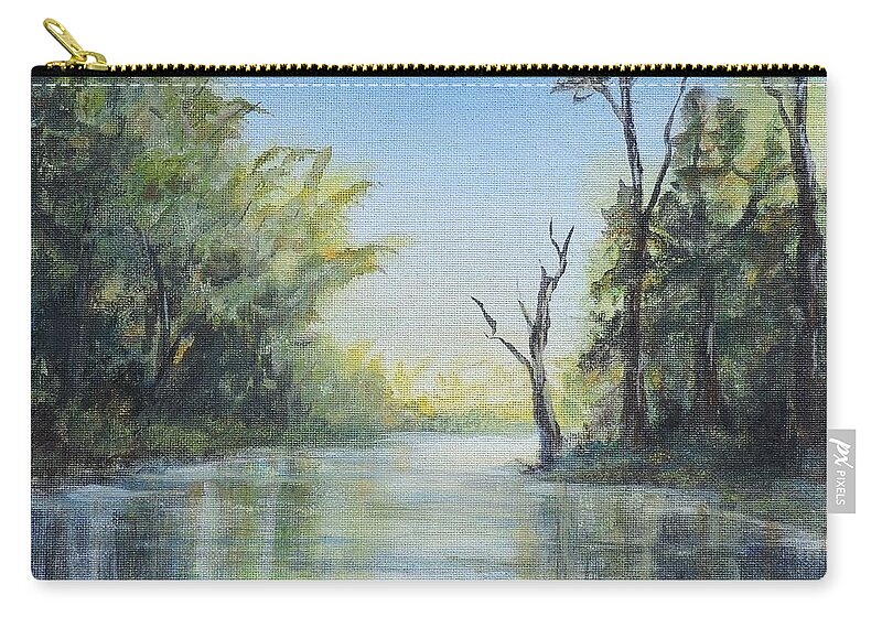 Landscapes Zip Pouch featuring the painting Delaware River by Katalin Luczay
