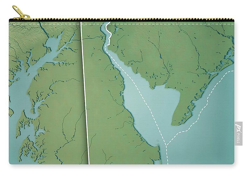 Delaware Zip Pouch featuring the digital art Delaware State USA 3D Render Topographic Map by Frank Ramspott