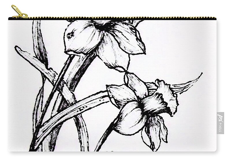 Daffodil Zip Pouch featuring the drawing Delightful Daffodils by Nicole Angell