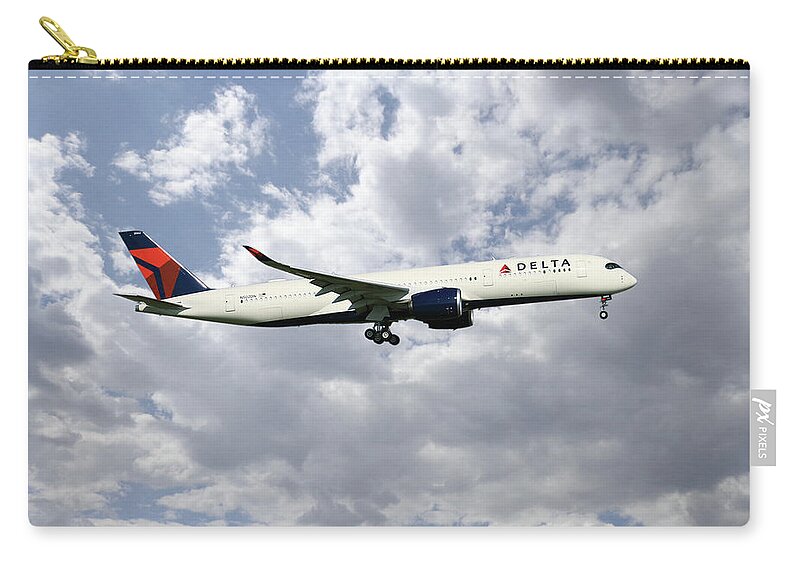 Delta Zip Pouch featuring the digital art Delta Air Lines - Airbus A350-941 - N502DN by Airpower Art