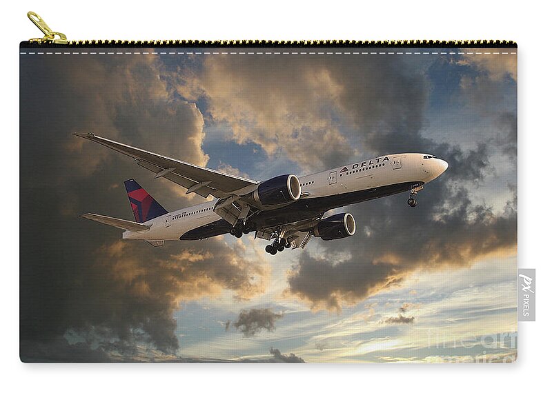 Delta Airlines Zip Pouch featuring the digital art Delta Air Lines Boeing 777-200LR by Airpower Art