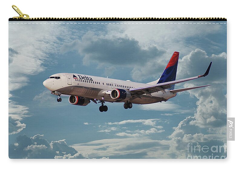 Delta Zip Pouch featuring the digital art Delta Air Lines_Boeing 737-800 by Airpower Art